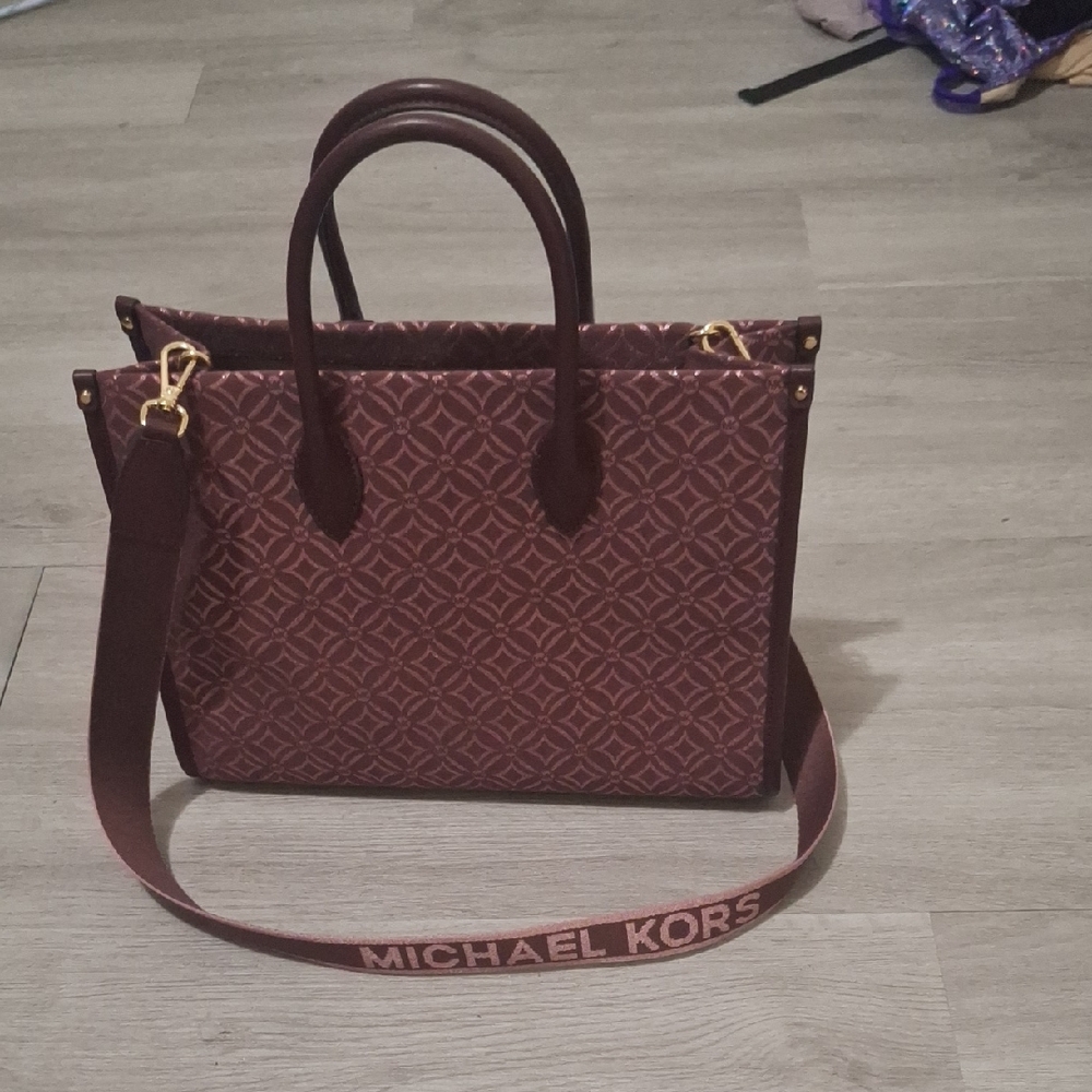 Michael Kors Maroon Satchel with Gold Accents